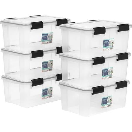 IRIS 19 QtWEATHERPRO Airtight Plastic Storage Bin with Lid and Seal and Secure Latching Buckles, 6Pk