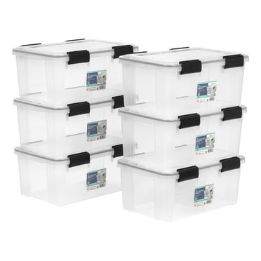 IRIS USA 19 Qt Storage Box with Gasket Seal Lid, 6 Pack, Made in USA - Heavy Duty Moving Containers with Tight Latch, Weather Proof Tote Bin, WEATHERPRO - Clear/Black
