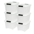 thumbnail image 1 of IRIS USA 19 Qt Stackable Plastic Storage Bins with Lids, 6 Pack - BPA-Free, Made in USA - Discreet Organizing Solution, Latches, Durable Nestable Containers, Secure Pull Handle - Pearl, 1 of 9