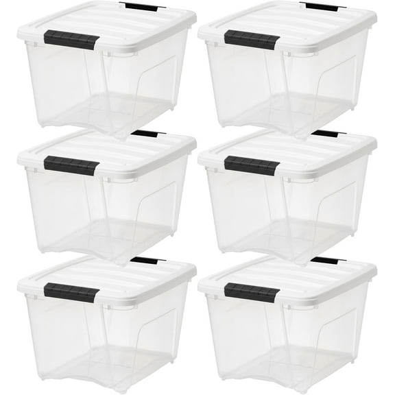 IRIS USA 19 Qt Stackable Plastic Storage Bins with Lids, Clear White, 6Pk