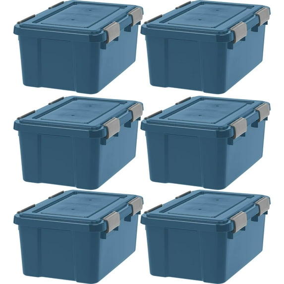 IRIS 19 Qt Storage Box with Gasket Seal Lid, 6 Pack - BPA-Free, Heavy Duty Moving Containers with Tight Latch, Weather Proof Tote Bin, WEATHERPRO - Navy
