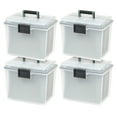 thumbnail image 1 of IRIS USA File Box WeatherPro Portable File Organizer Plastic File Box for Letter File w/ Organizer-Lid, Durable Lid and Seal w/ Secure Latching Buckles, Stackable and Nestable, Clear 19 Qt. 4 Pack, 1 of 7