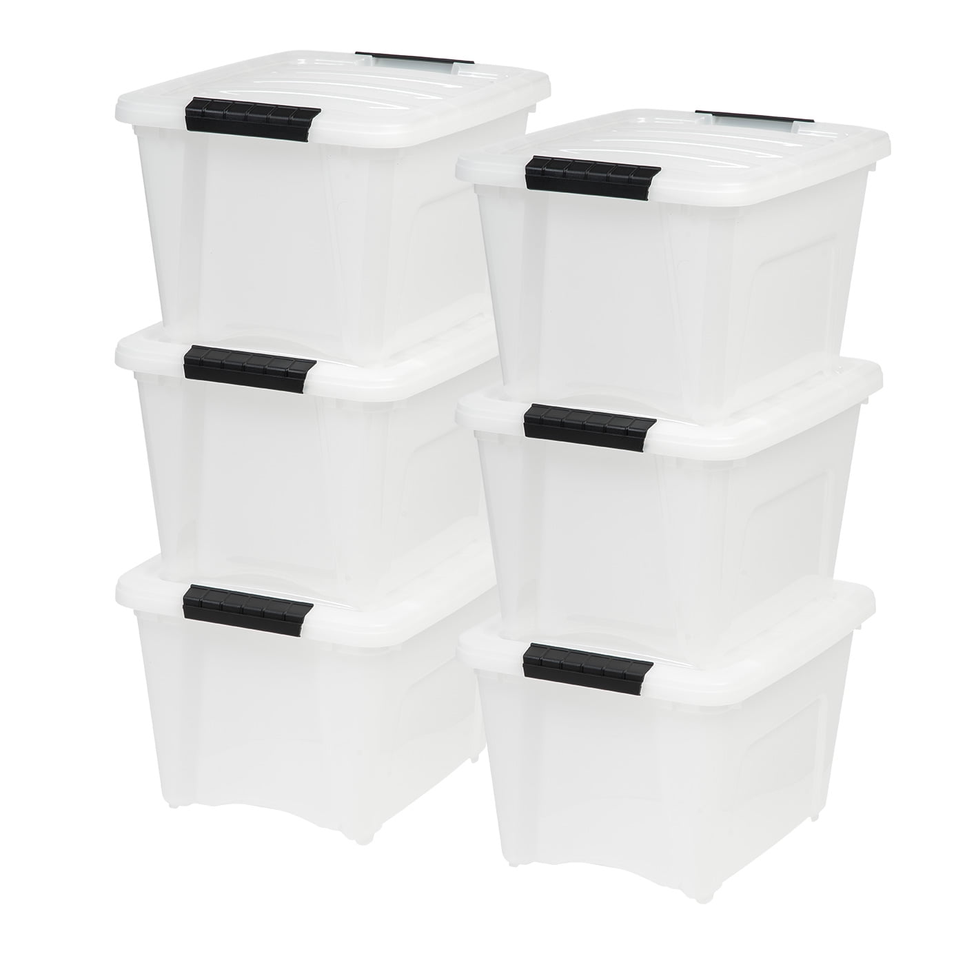 Iris USA 19 Quart Stack & Pull Box, Clear with Black Handles, Set of 6