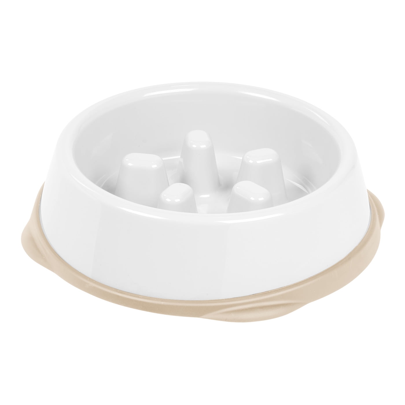 White and Beige Plastic Slow Feeding Pet Bowl