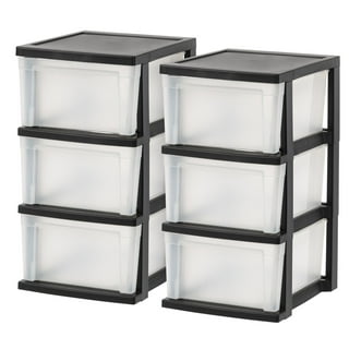 IRIS USA 3-Drawer Wide Plastic Storage Drawer, Black, Set of 2