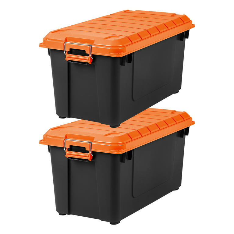 IRIS USA 2 Pack 70Qt/20gal WeatherPro™ Storage Utility Tote Container Box,  Black/Orange