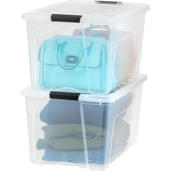 IRIS USA 2 Pack Plastic Storage Bins with Lids, 72 Quart, Latches Durable Nestable Containers Secure Pull Handle