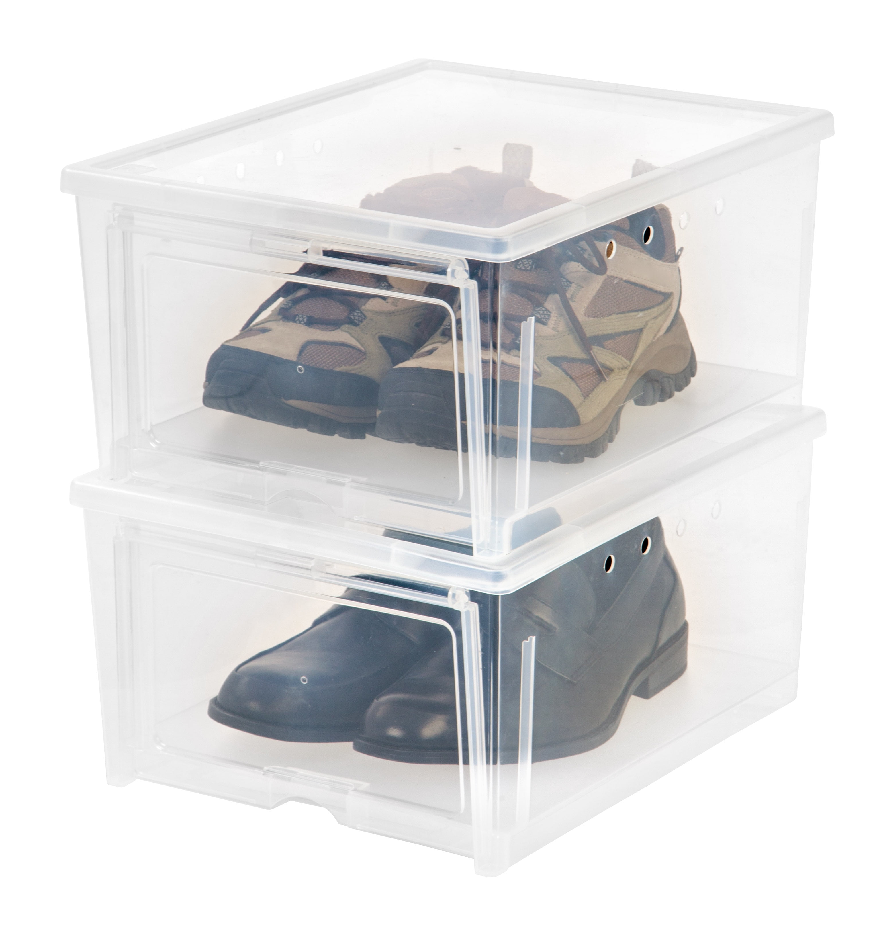 IRIS USA 2 Pack Wide Shoe Storage Box Stackable and Drop Front Walmart