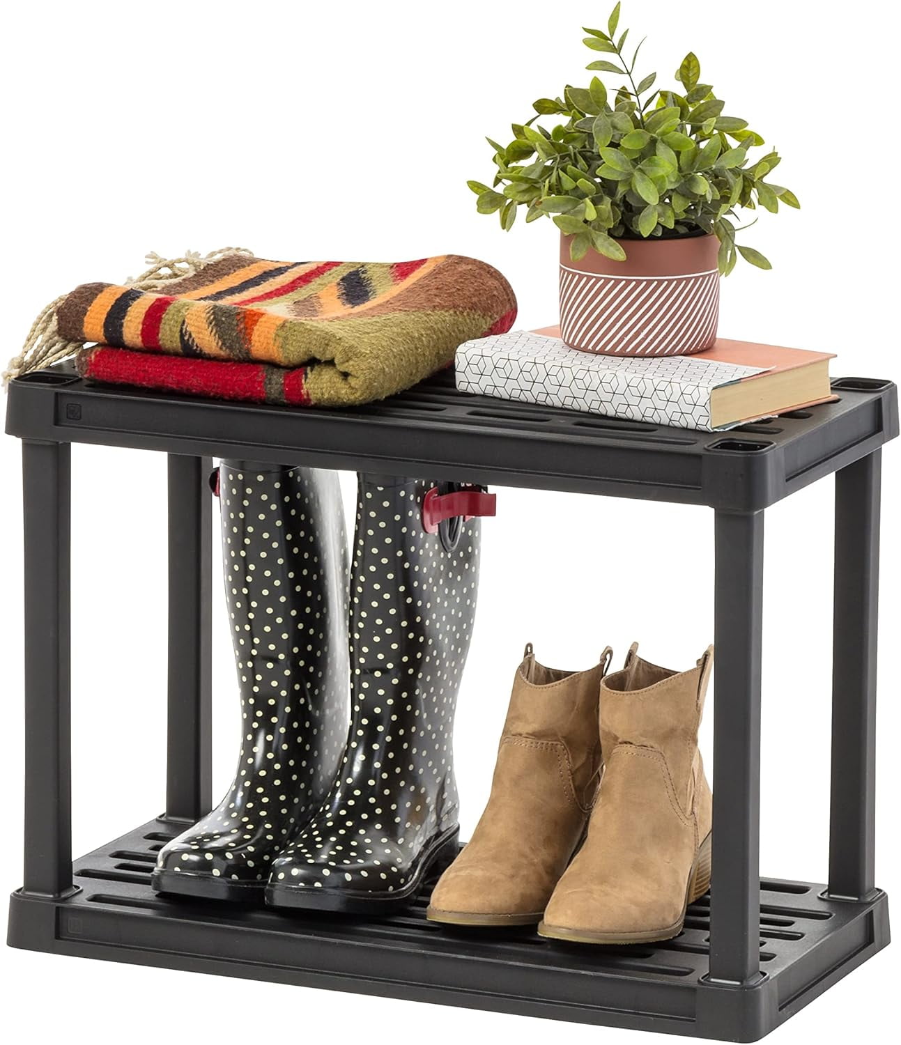 IRIS 2 Tier Shelving Unit, 17'' Fixed Height, Medium Storage Organizer for Home, Shoe Rack Entryway, Garage, Closet