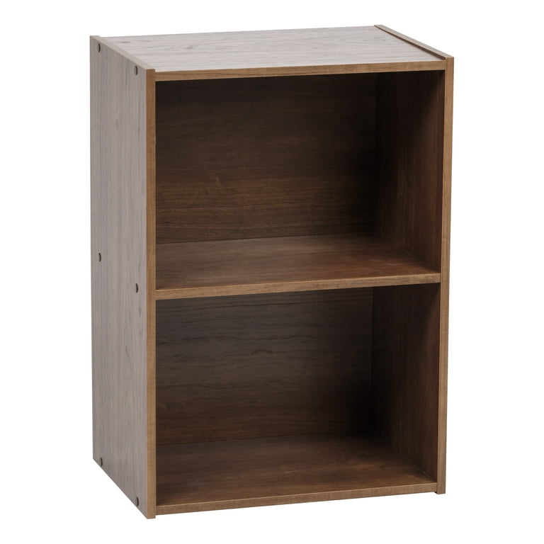 IRIS USA, 2 Tier Laminate Bookcase Storage Unit, Brown Finish