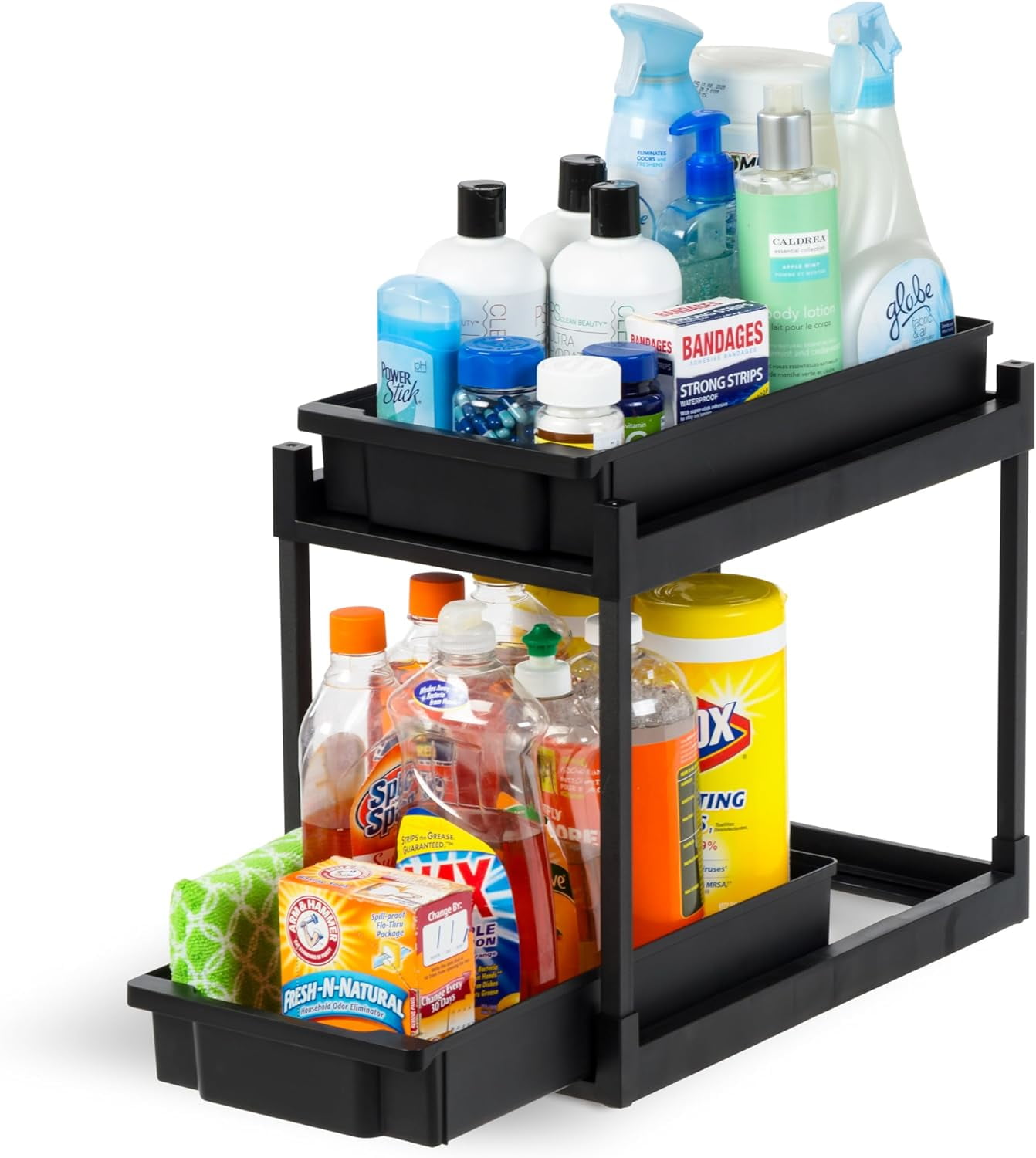 Black 2-Tier Under Sink Organizer with Sliding Drawers