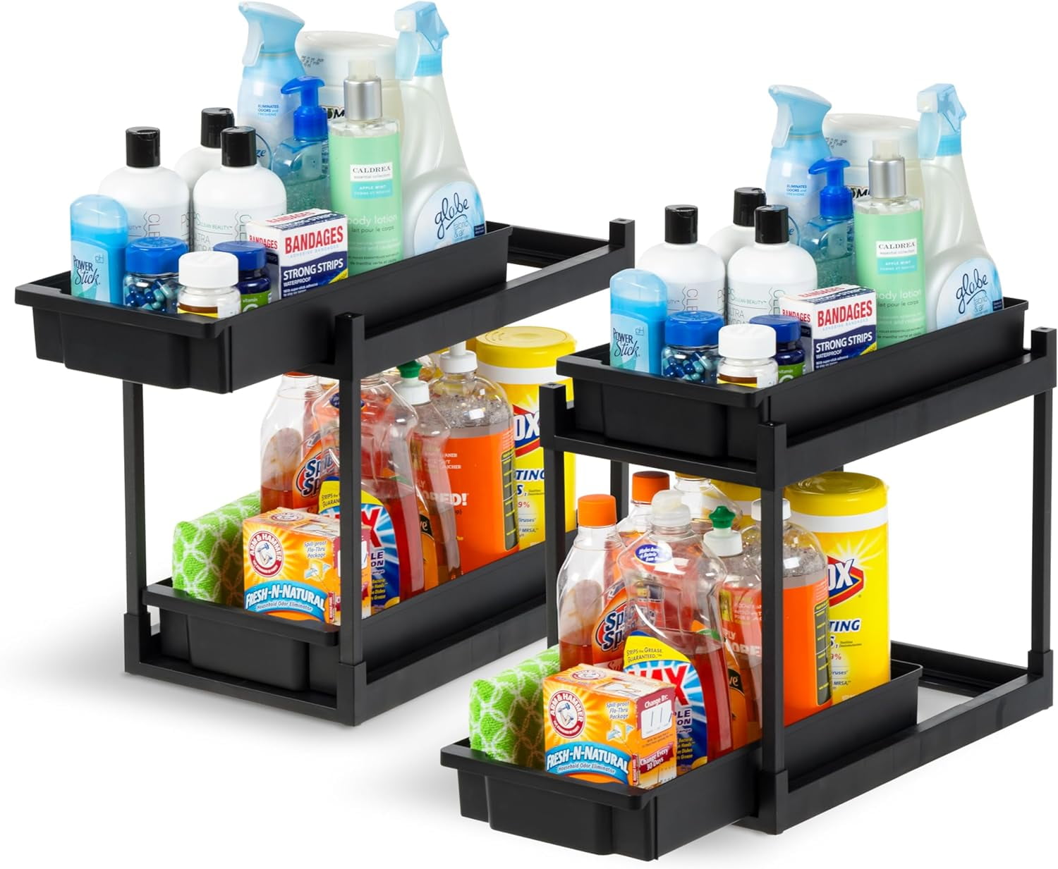 Black 2-Pack 2-Tier Under Sink Organizer with Sliding Drawers