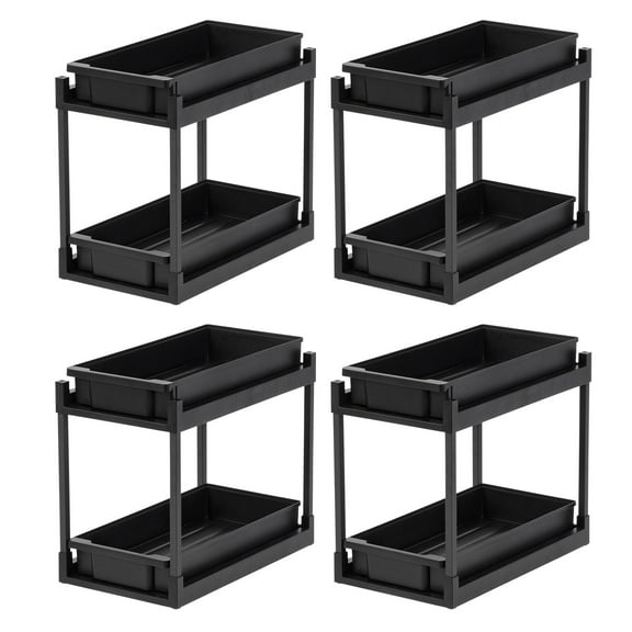 IRIS USA 2-Tier Under Sink Organizer, 4 Pack, Storage with Sliding Drawers - Versatile solution for Office, Kitchen or Bathroom, Black