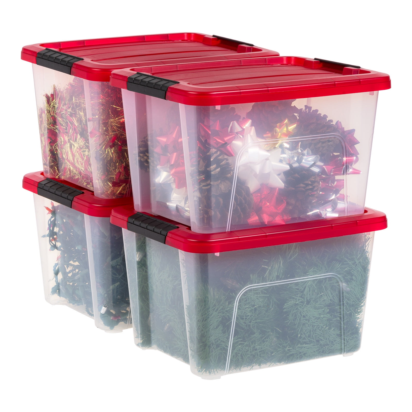 STORAGE BOX CONTAINERS BINS PLASTIC BOXES WITH LIDS STACKABLE TOTES  ORNAMENT 4PK