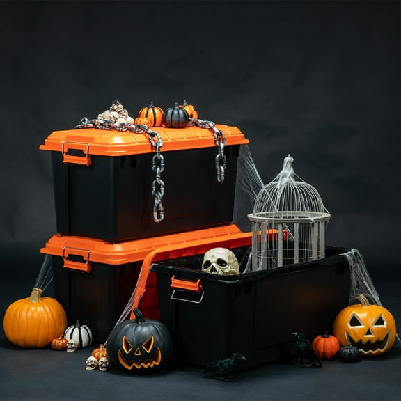 IRIS USA 21 Gallon Heavy-Duty Plastic Storage Bins, Container Totes with Durable Lid and Secure Latching Buckles, For garage, Orange, 3 Pack