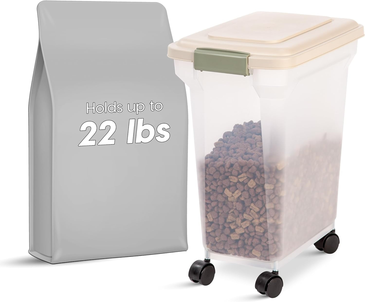 IRIS USA 22 Lbs / 28 Qt WeatherPro Airtight Pet Food Storage Container with  Attachable Casters, For Dog Cat Bird and Other Pet Food Storage Bin, Keep 