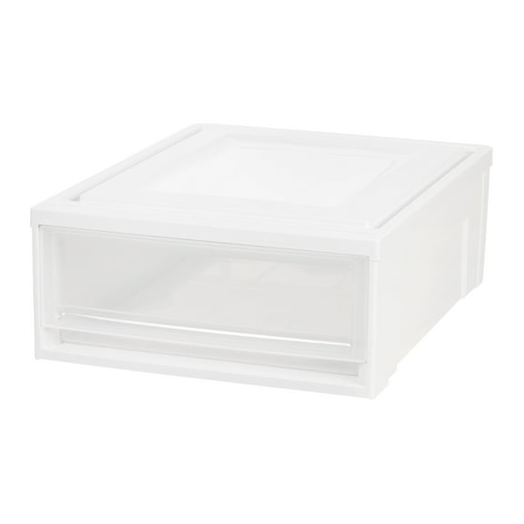 IRIS USA 22qt Plastic Clear Stackable Shallow Storage Drawers Chest Box