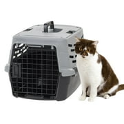 IRIS USA 23" Small Pet Travel Carrier with Front and Top Access, 2-Door Top Load, Hard-Sided Training Crate for 18 Lbs. Pet Cat Small-Sized Dog with Left or Right Opening Top Door, Black/Gray