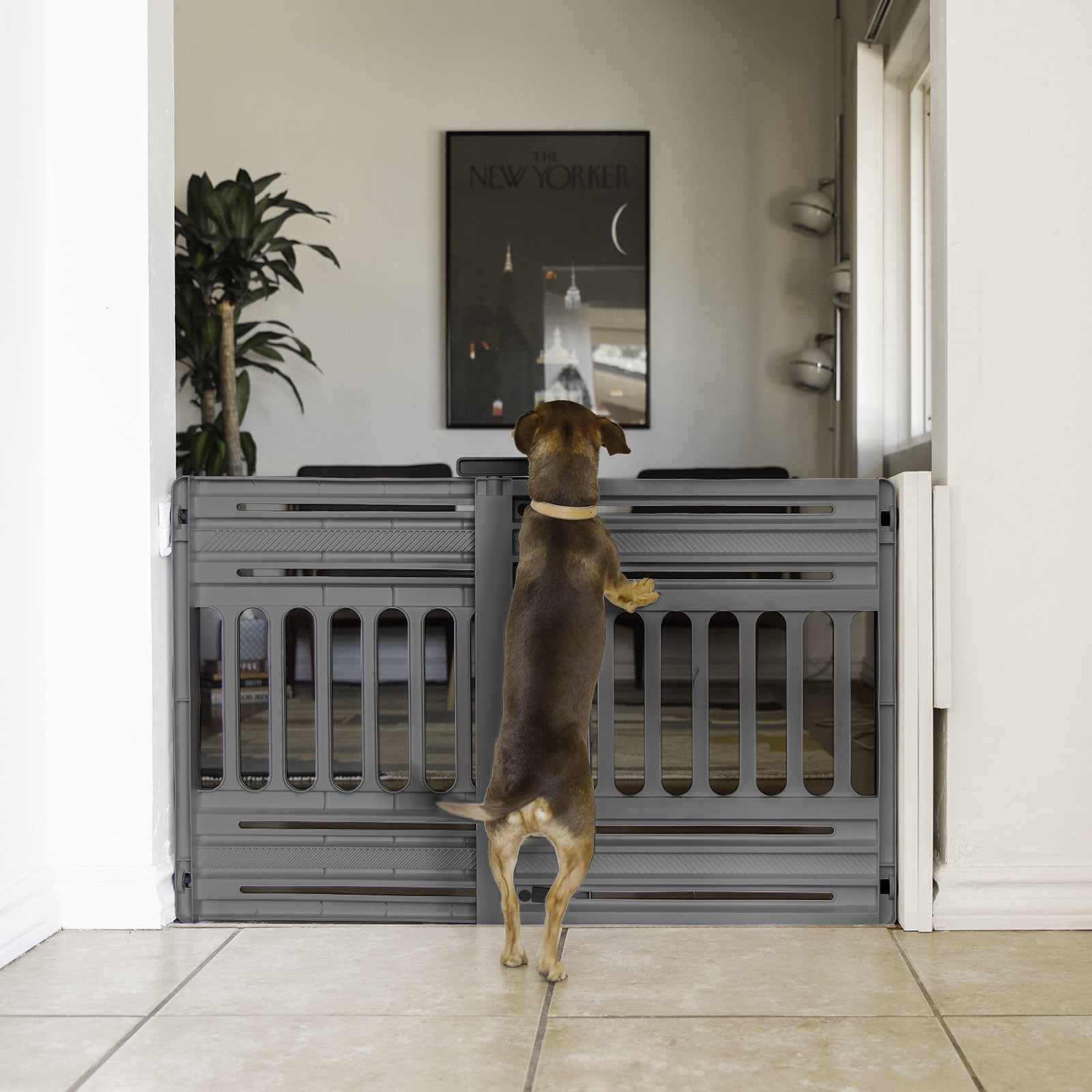 Gray Adjustable Plastic Pet Gate for Doorways, 24-39 Inches