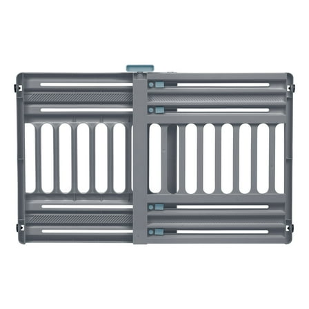 IRIS USA 24"-39" Portable Expandable Pet Gate, Adjustable Pet Barrier for Puppy Small to Medium Dogs Fits Most Doorways Easy Twist-to-Lock Feature Heavy-Duty Molded Plastic 25" Tall, Gray