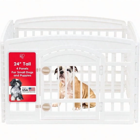 IRIS USA 24 4Panel Dog Playpen With Door 35 X 35 X 24 Puppy Playpen Dog Play Pen Indoors Pet Fence Puppies Small Dogs White