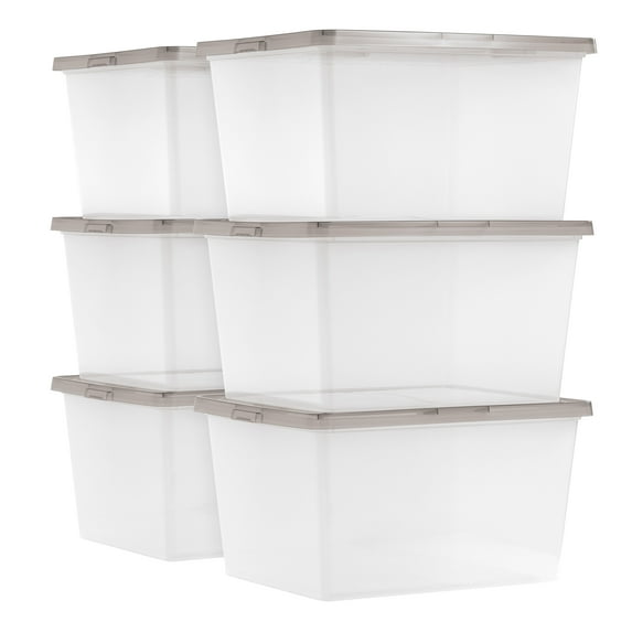 IRIS 24.5 Qt. Plastic Storage Bins with Lids, Stackable Storage Containers, Totes, 6 Pack
