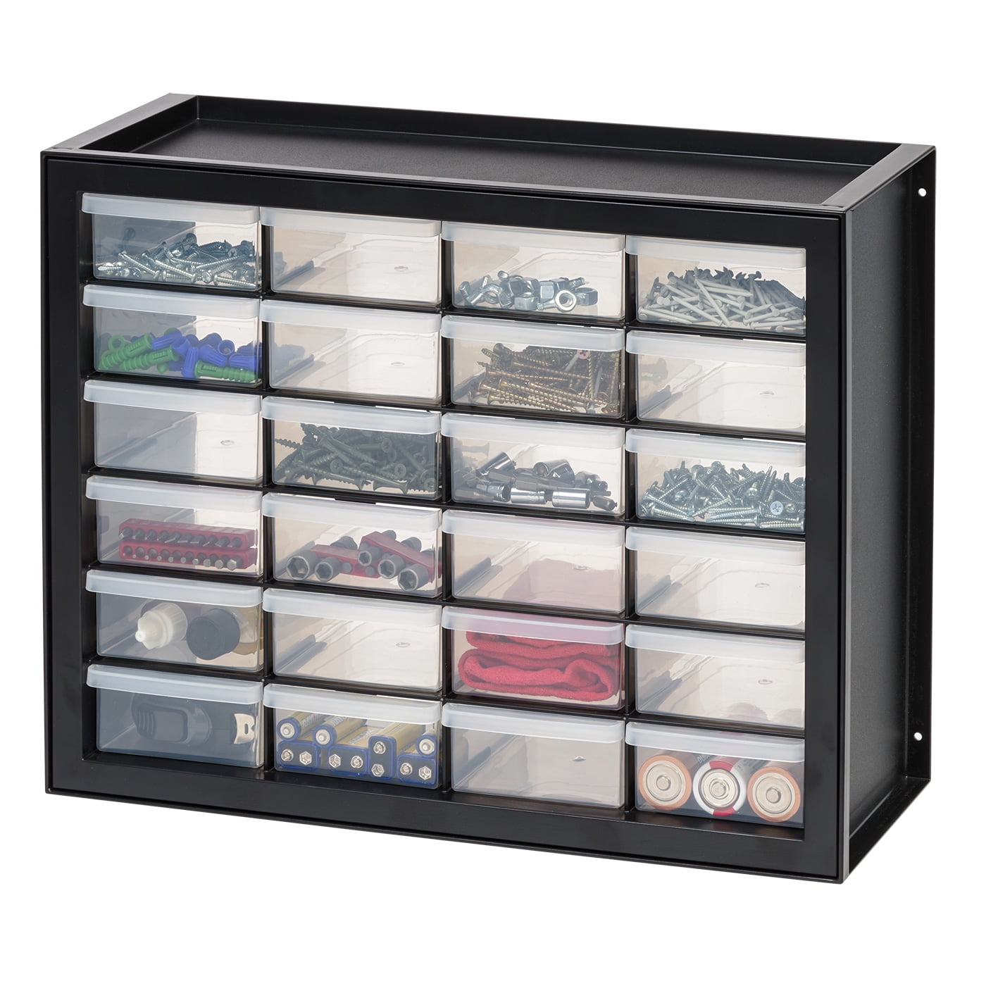 IRIS USA 24 Drawer Stackable Storage Cabinet for Hardware Crafts, Black Small Brick Organizer Utility Chest, Scrapbook Art Hobby Multiple Compartment