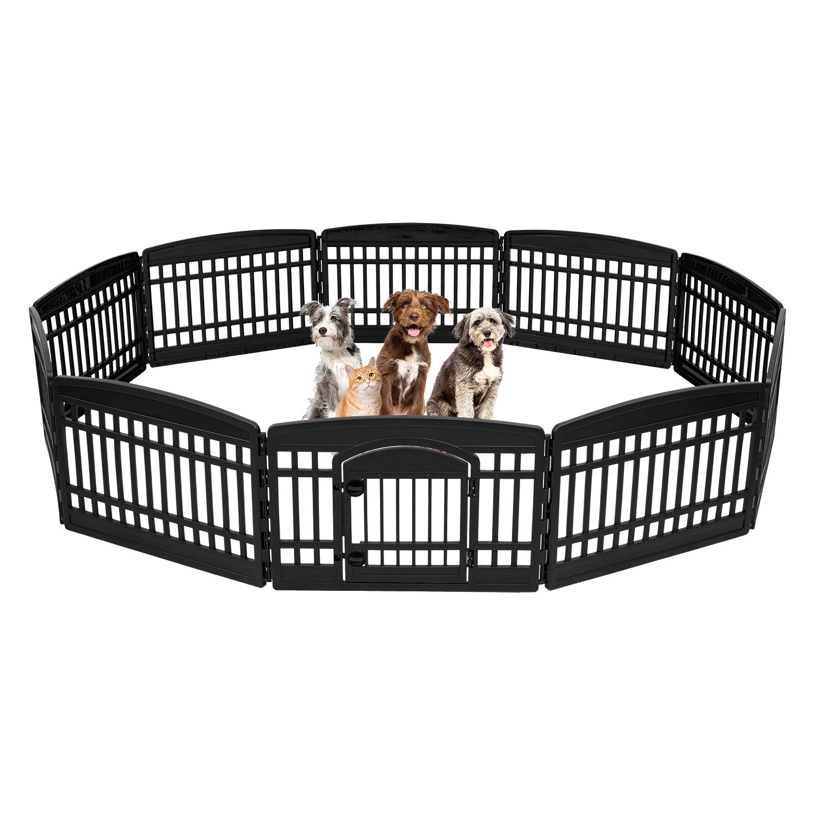 Black 24"H 10-Panel Plastic Pet Playpen with Door