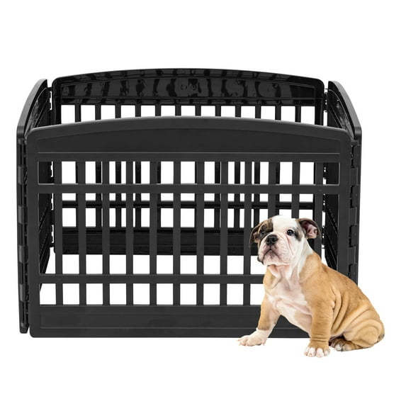 IRIS USA 24" Exercise 4-Panel Pet Playpen, Dog Playpen for Puppy Small Dogs Keep Pets Secure Easy Assemble Easy Storing Customizable Non-Skid Rubber Feet, Black
