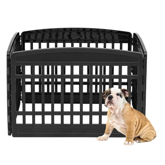 IRIS USA 24" Exercise 4-Panel Pet Playpen, Dog Playpen for Puppy Small Dogs Keep Pets Secure Easy Assemble Easy Storing Customizable Non-Skid Rubber Feet, Black