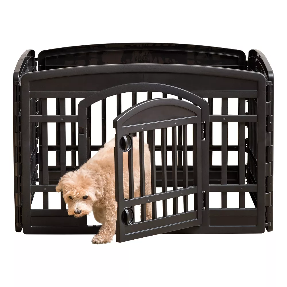 IRIS USA 24" Exercise 4-Panel Pet Playpen with Door, Dog Playpen, Puppy Playpen, for Puppies and Small Dogs, Keep Pets Secure, Easy Assemble, Fold It Down, Easy Storing, Customizable, Black