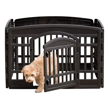 IRIS USA 24" Exercise 4-Panel Pet Playpen with Door, Dog Playpen, Puppy Playpen, for Puppies and Small Dogs, Keep Pets Secure, Easy Assemble, Fold It Down, Easy Storing, Customizable, Black