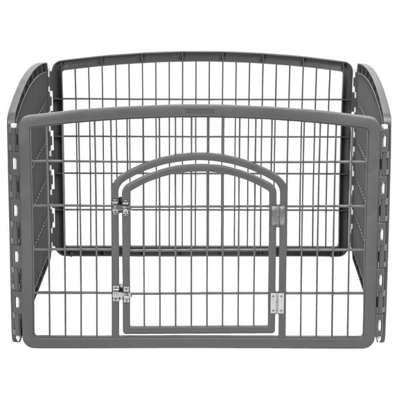 IRIS USA 24" Exercise 4-Panel Pet Playpen with Door, Dog Playpen, Puppy Playpen, Small and Medium Dogs, Keep Pets Secure, Easy Assemble, Rust-Free, Heavy-Duty Molded Plastic, Customizable, Gray