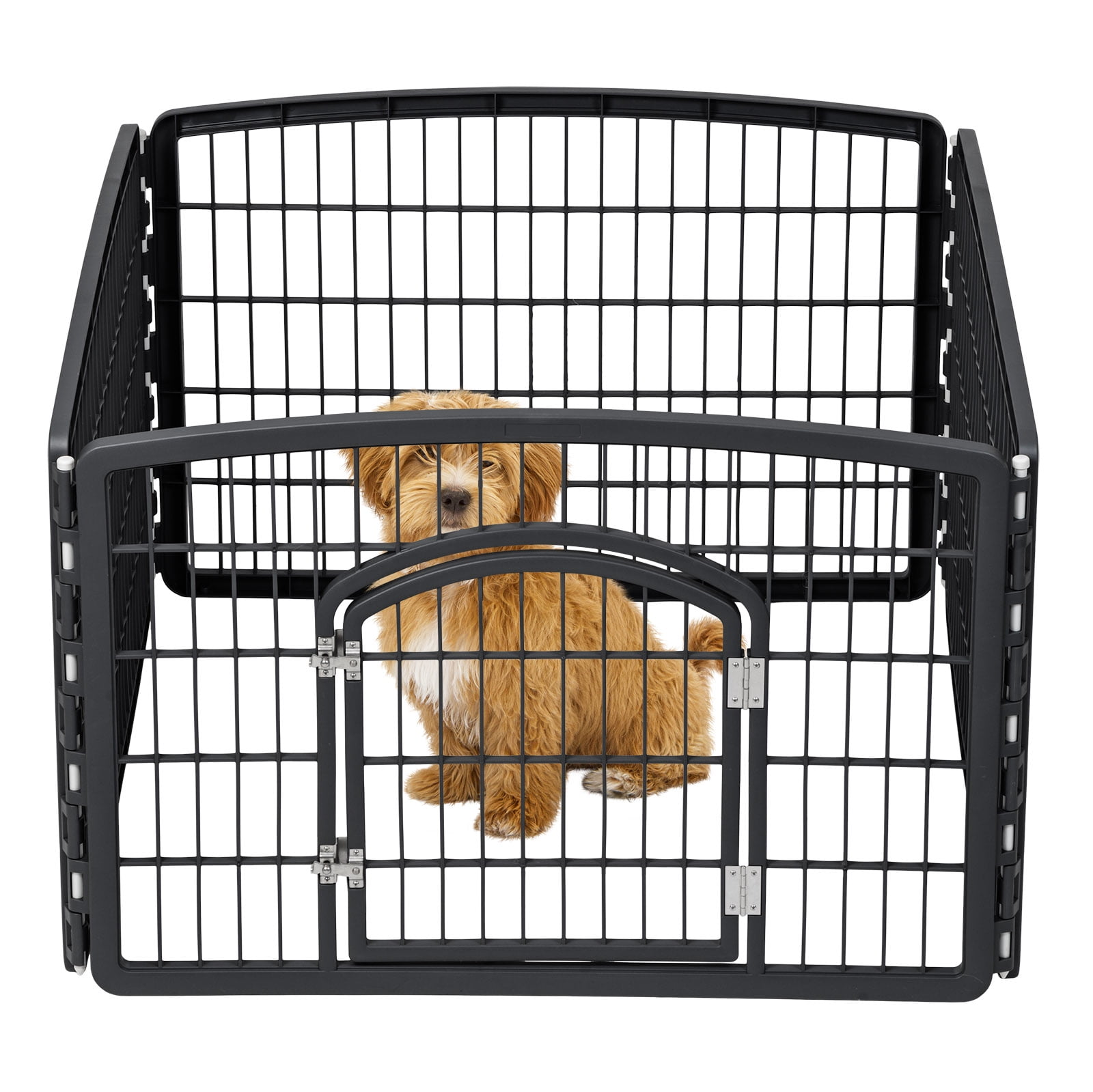 IRIS USA 24 Exercise 4 Panel Pet Playpen with Door Dog Playpen Puppy Playpen for Small and Medium Dogs Keep Pets Secure Easy Assemble Rust Free Heavy Duty Molded Plastic Customizable Black Walmart