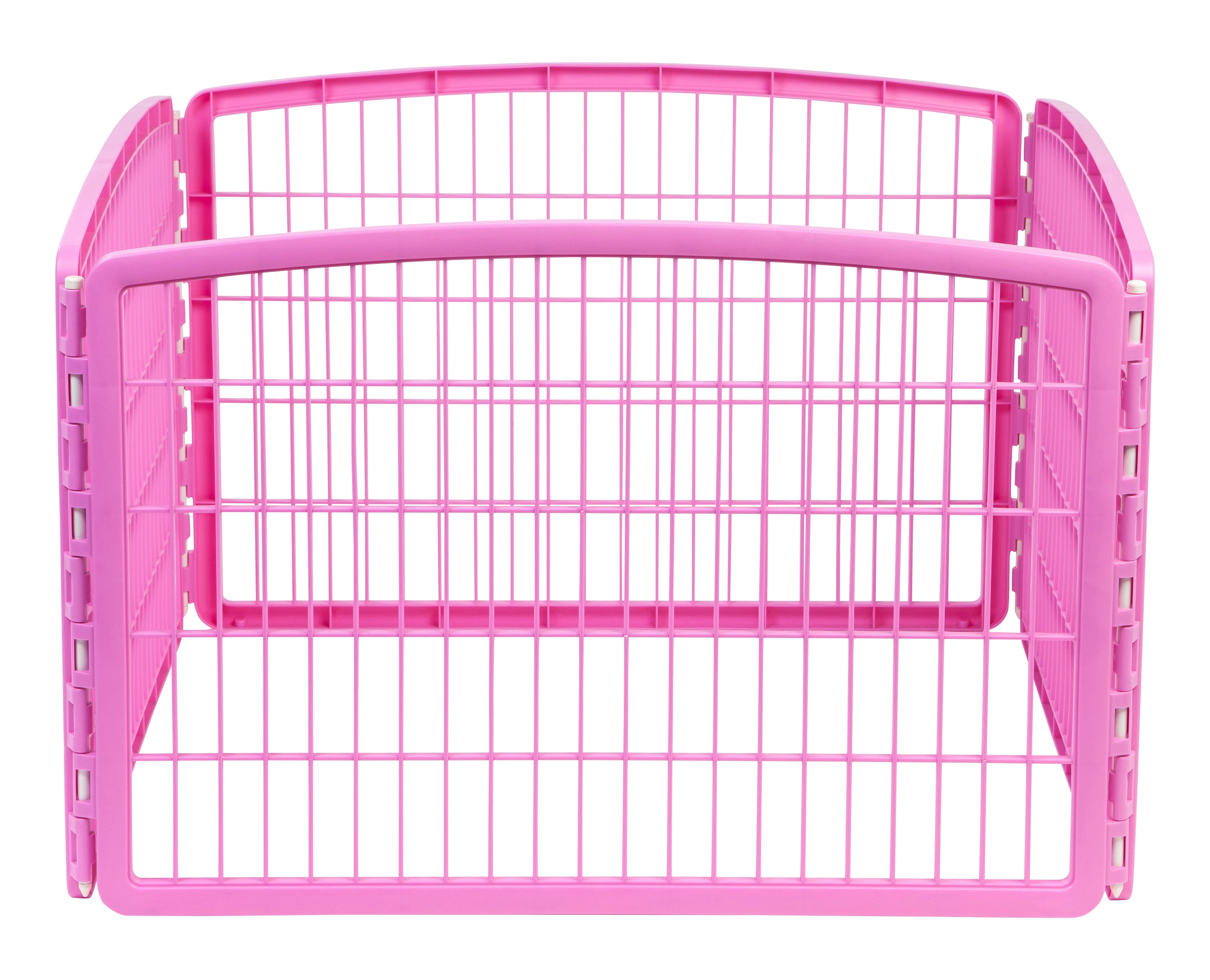 IRIS 24" Exercise 4-Panel Pet Playpen, Puppy Pet Small Medium Dog Pen Keep Pets Secure Easy Assemble Rust-Free Heavy-Duty Molded Plastic Customizable, Pink