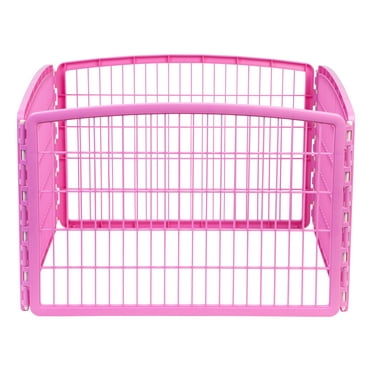 IRIS USA 24" Exercise 4-Panel Pet Playpen, Puppy Pet Small Medium Dog Pen Keep Pets Secure Easy Assemble Rust-Free Heavy-Duty Molded Plastic Customizable, Pink