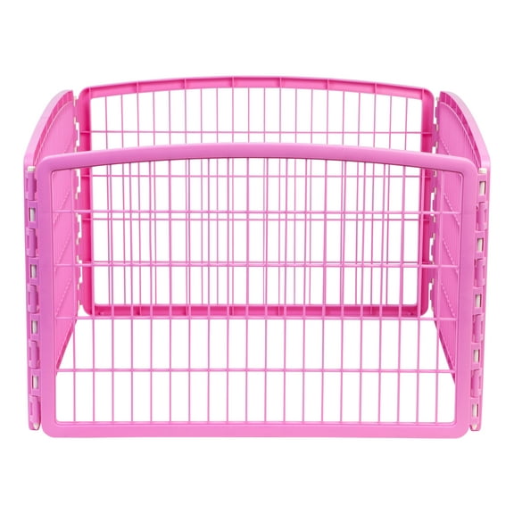 IRIS USA 24" Exercise 4-Panel Pet Playpen, Puppy Pet Small Medium Dog Pen Keep Pets Secure Easy Assemble Rust-Free Heavy-Duty Molded Plastic Customizable, Pink