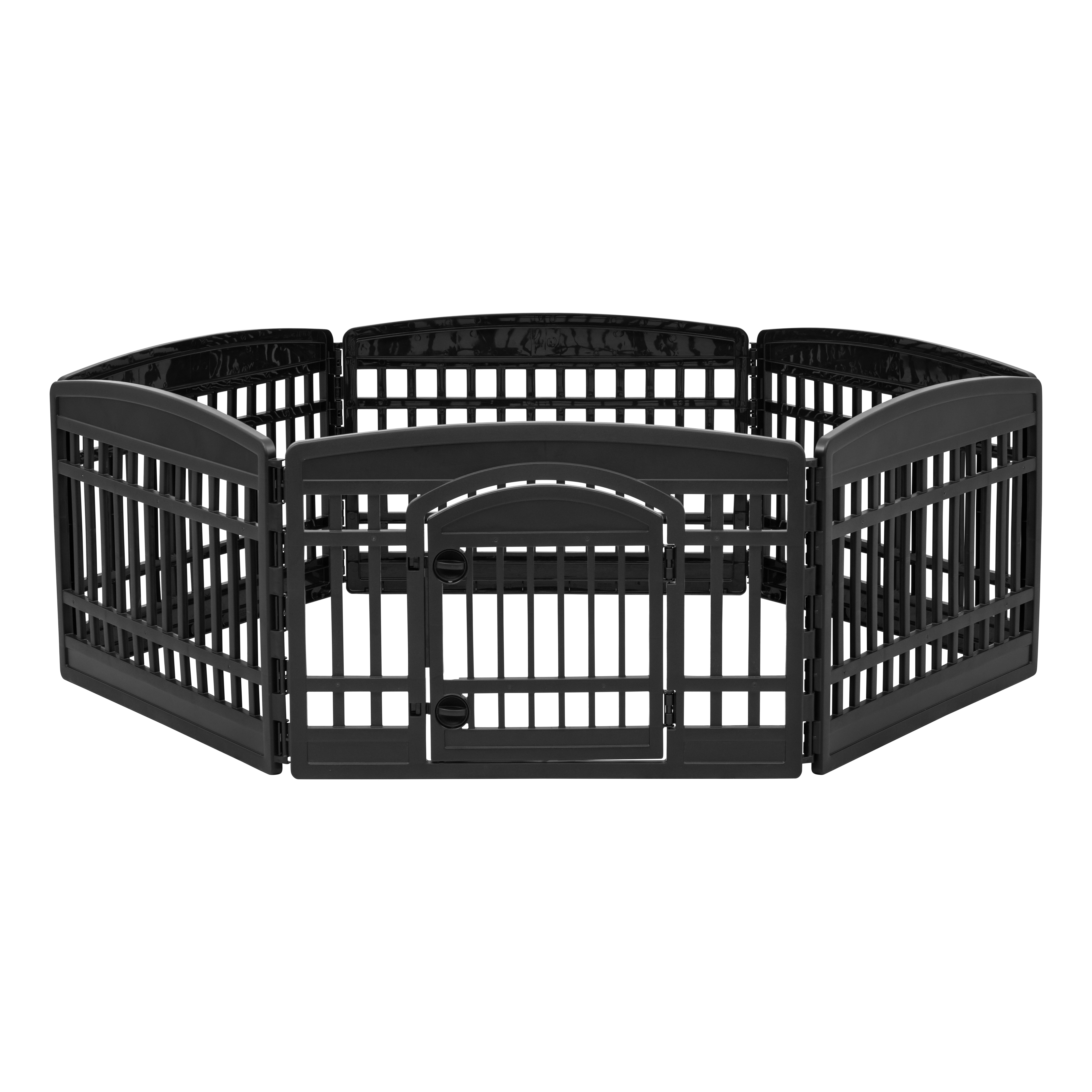 IRIS USA 24" Exercise 6-Panel Pet Playpen with Door, Dog Cat Playpen For Puppy Small Dogs Keep Pets Secure Easy Assemble Easy Storing Customizable Non-Skid Rubber Feet, Black