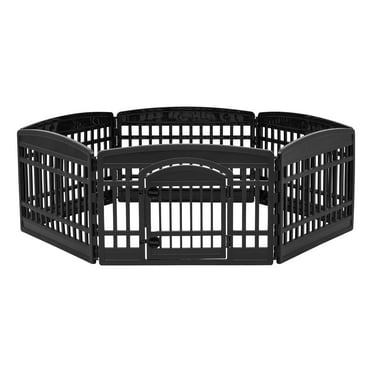 IRIS USA 24" Exercise 6-Panel Pet Playpen with Door, Dog Cat Playpen For Puppy Small Dogs Keep Pets Secure Easy Assemble Easy Storing Customizable Non-Skid Rubber Feet, Black
