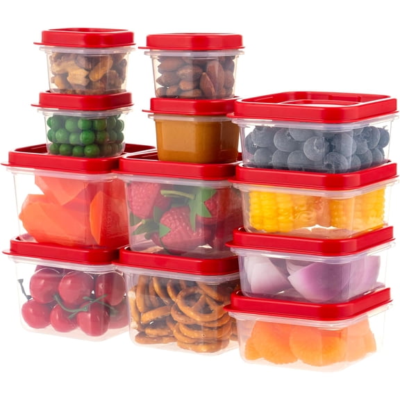 IRIS 24 Piece Food Storage Containers, 12 Small(12/8/3 oz), Clear/Red