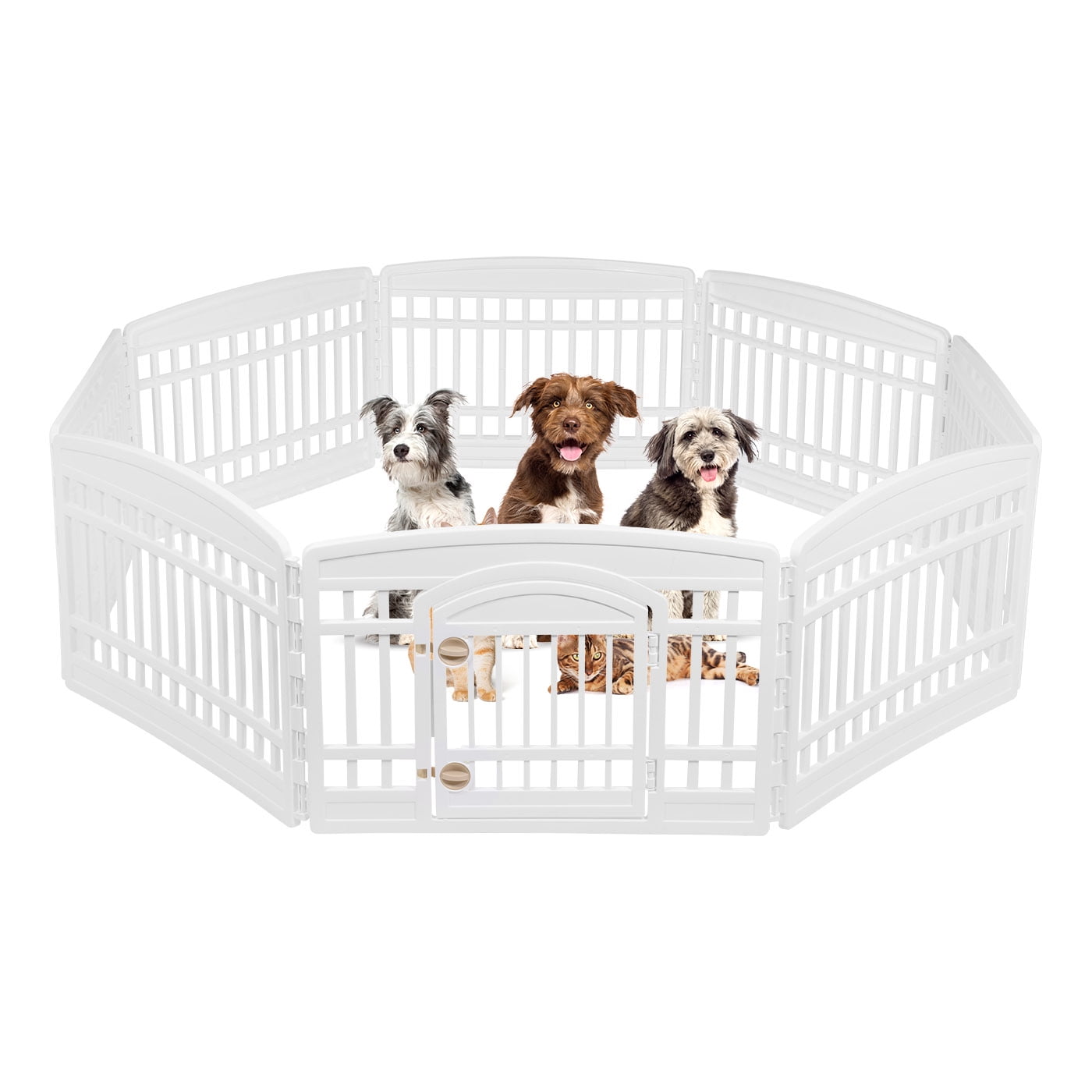 IRIS 24-In Dog Playpen - Pet Exercise Pen with Door - 4 to 8 Panel Sizes, White