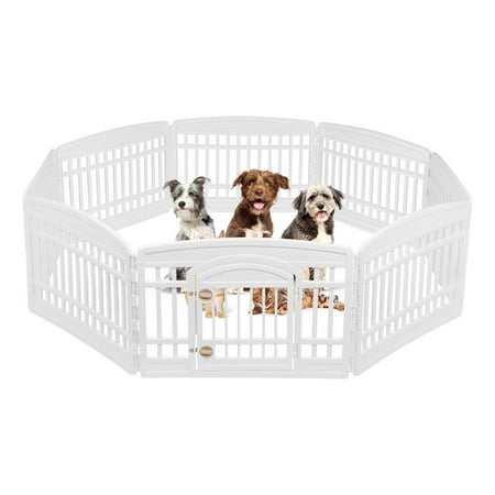 IRIS 24-In Dog Playpen - Pet Exercise Pen with Door - 4 to 8 Panel Sizes, White