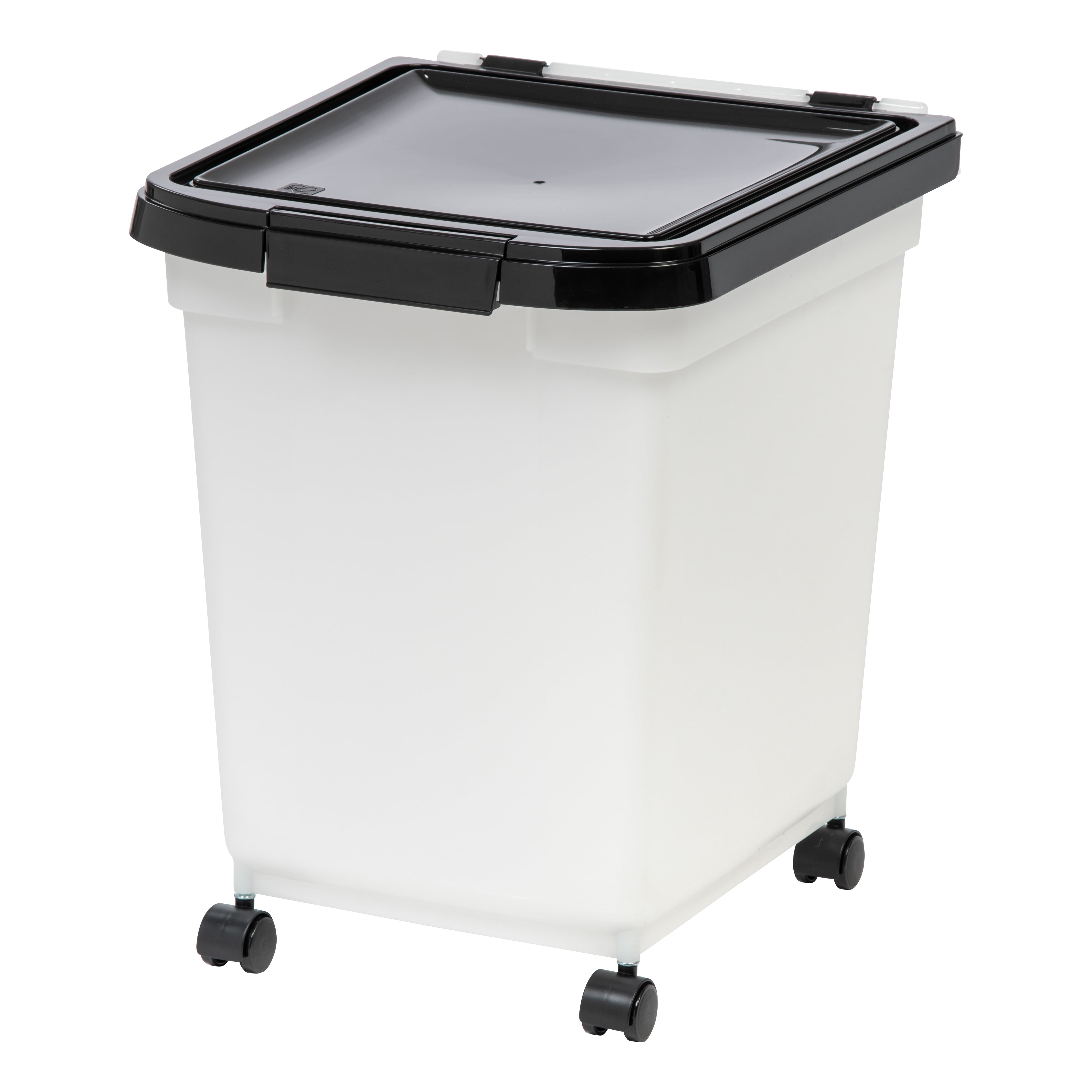 Clear and Black Airtight Plastic Food Storage Container with Casters, 32.5 Qt