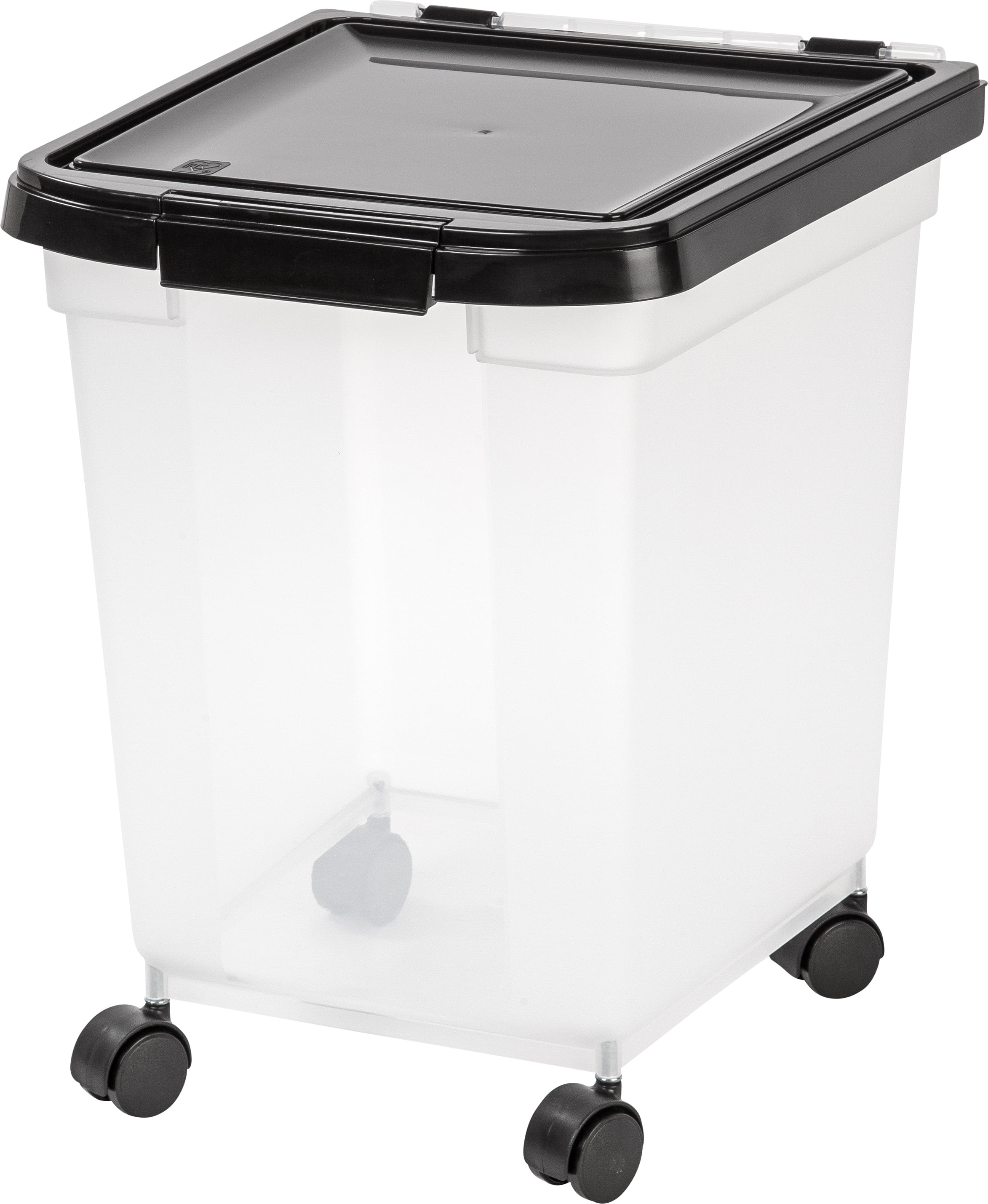 Clear and Black Airtight Plastic Food Storage Container with Casters, 32.5 Qt