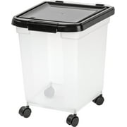 IRIS USA 25 Lbs / 32.5 Qt WeatherPro Airtight Pet Food Storage Container with Removable Casters, for Dog Cat Bird and Other Pet Food Storage Bin, Keep Fresh, Translucent Body, Clear/Black