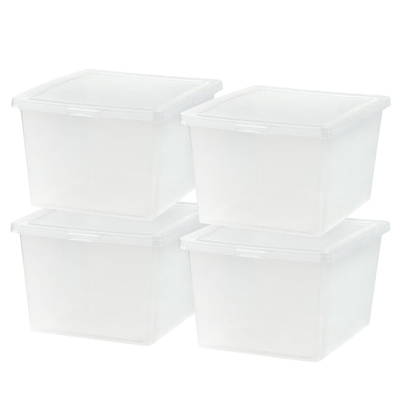 IRIS 25 Qt Clear Storage Box, Plastic Stackable Bin with Lid, 4Pk
