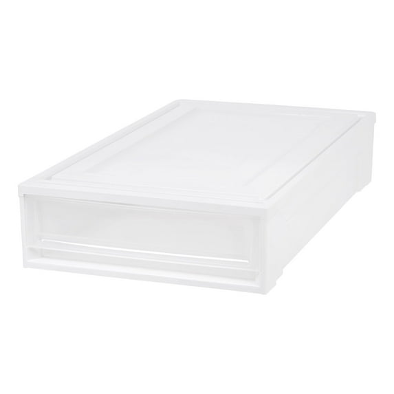IRIS 27.5 Qt Under Bed Storage Containers, Plastic Storage Drawer, White Chest