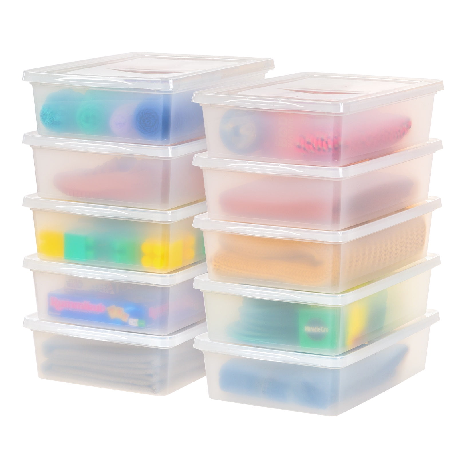 Clear Plastic Stackable Storage Boxes with Lids, 28 Qt, 10 Pack