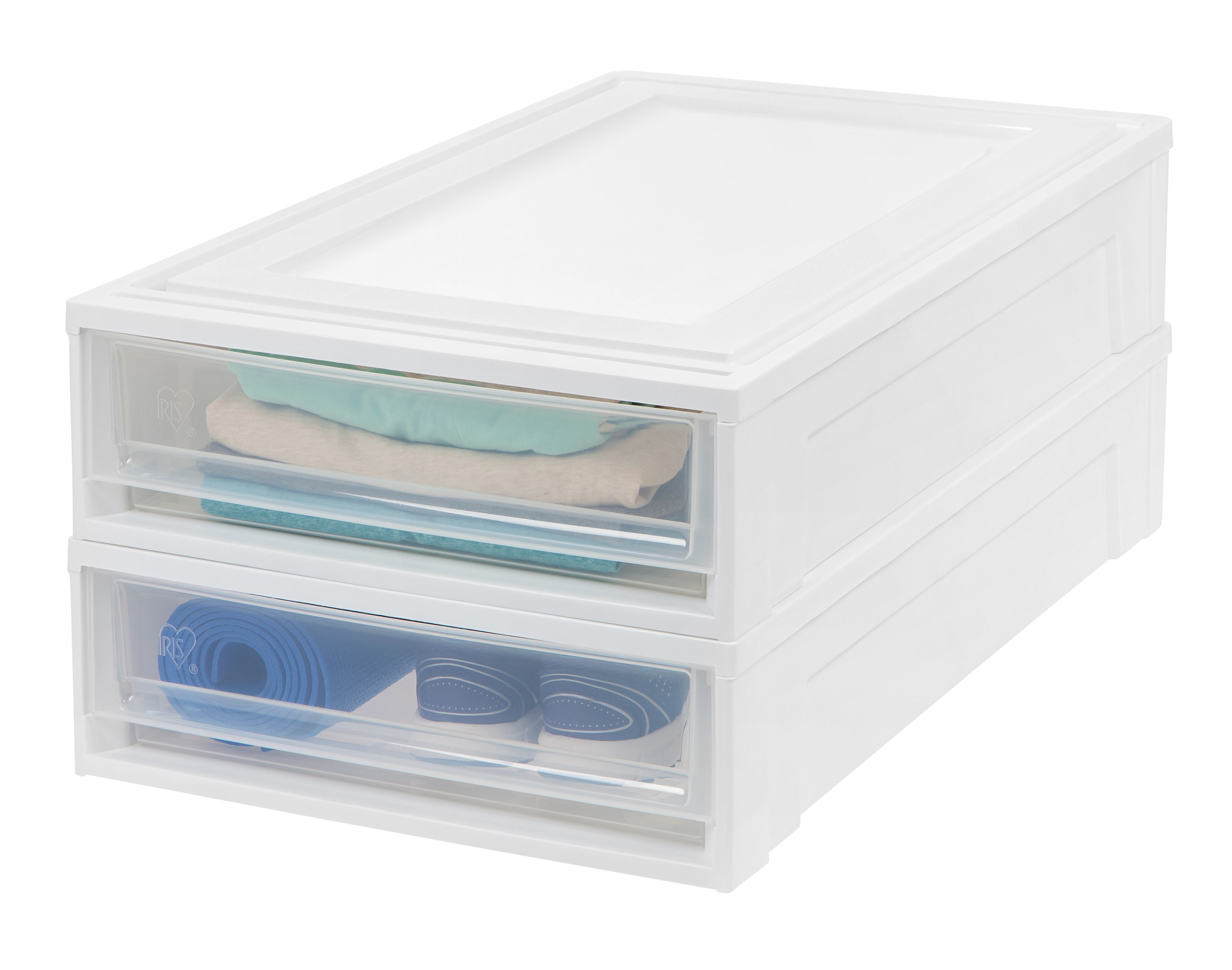 White Stackable Plastic Under Bed Storage Drawer Set