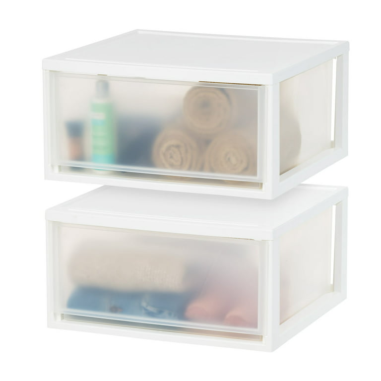 IRIS USA 2Pack 47qt Extra Large Stackable Plastic Storage Drawers, White